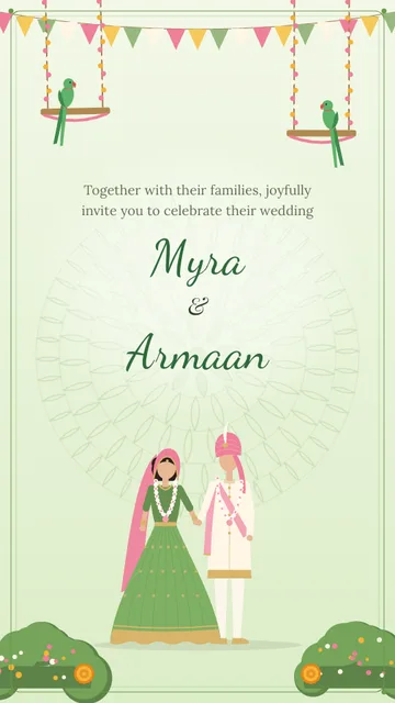 Mehendi Parrots wedding invitation template